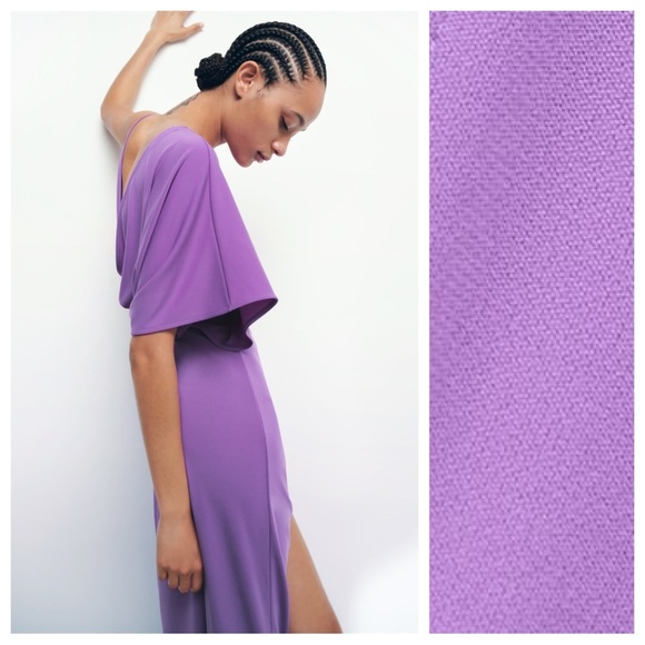 NWT. Zara Light Lilac Draped Asymmetrical Open Back Midi Dress. Size S. - Picture 5 of 13